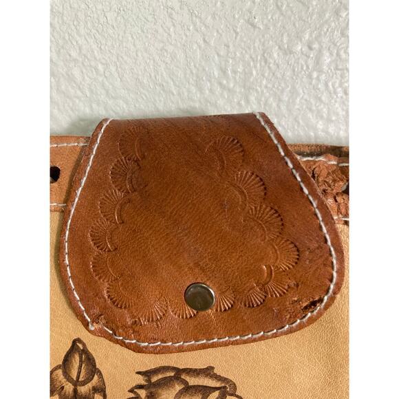 Vintage Boho Hand Tooled Leather Backpack Brown Floral Mexican Artisan Bag - Picture 8 of 13
